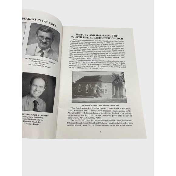 1993 Fourth United Methodist Church York PA Centennial Celebration Booklet - Picture 4 of 6